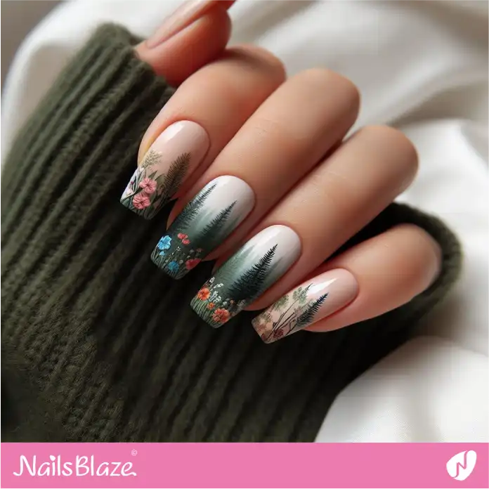 Pine Trees and Flowers Forest Nails | Love the Forest Nails - NB2872